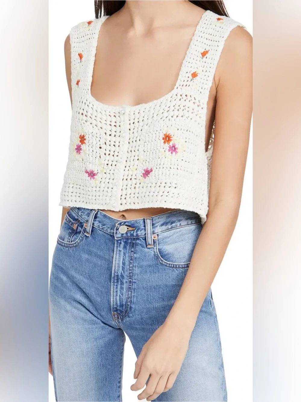 Free people whiled flower Crocheted Floral Embroidered Tank Top